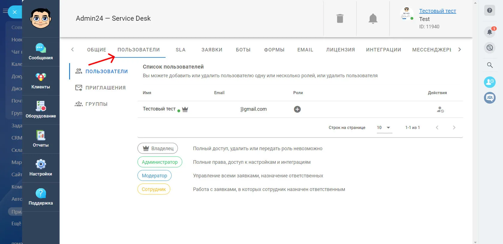 Пользователи в Admin24