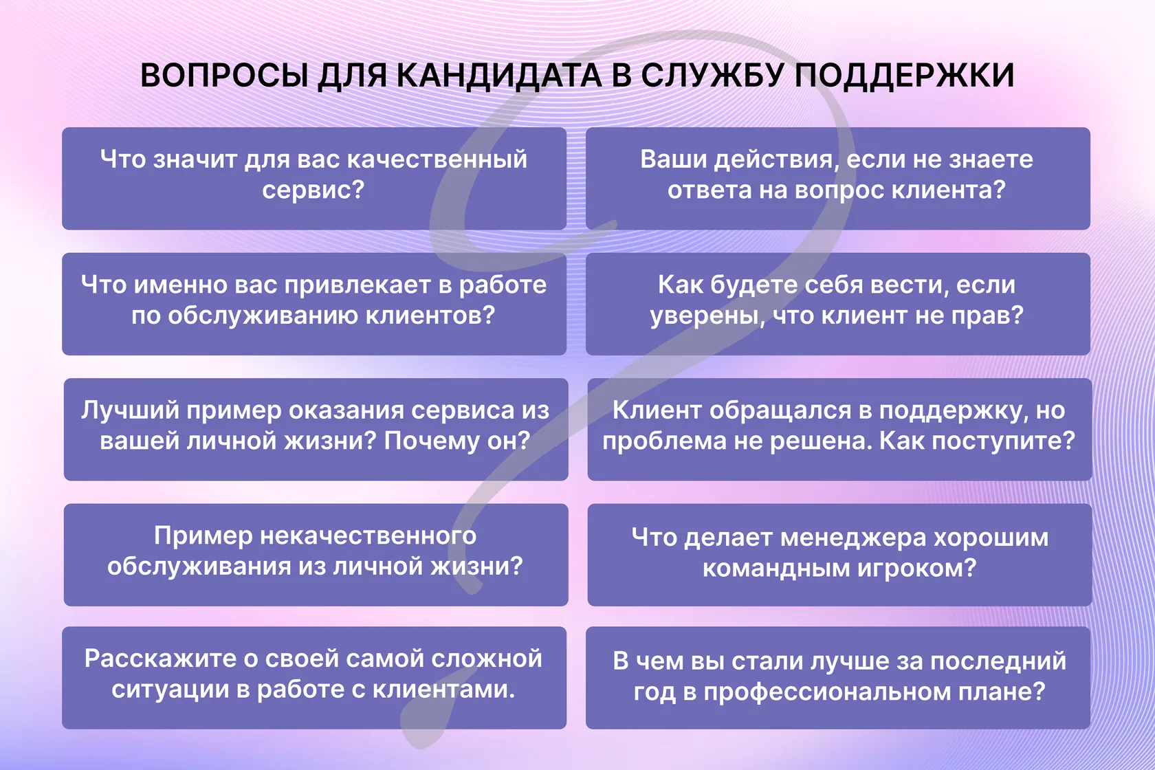 Вопросы для кандидата в службу поддержки
