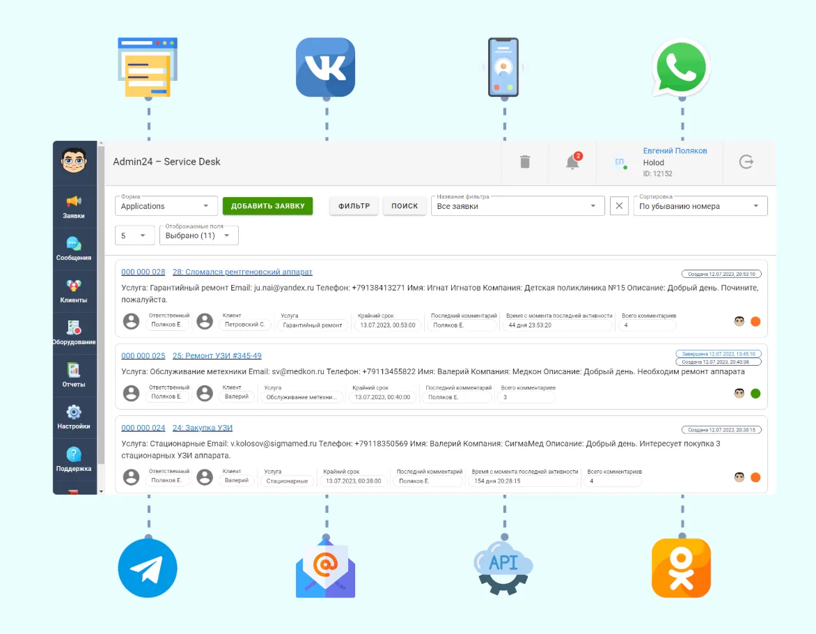 единое окно для всех каналов в Admin24