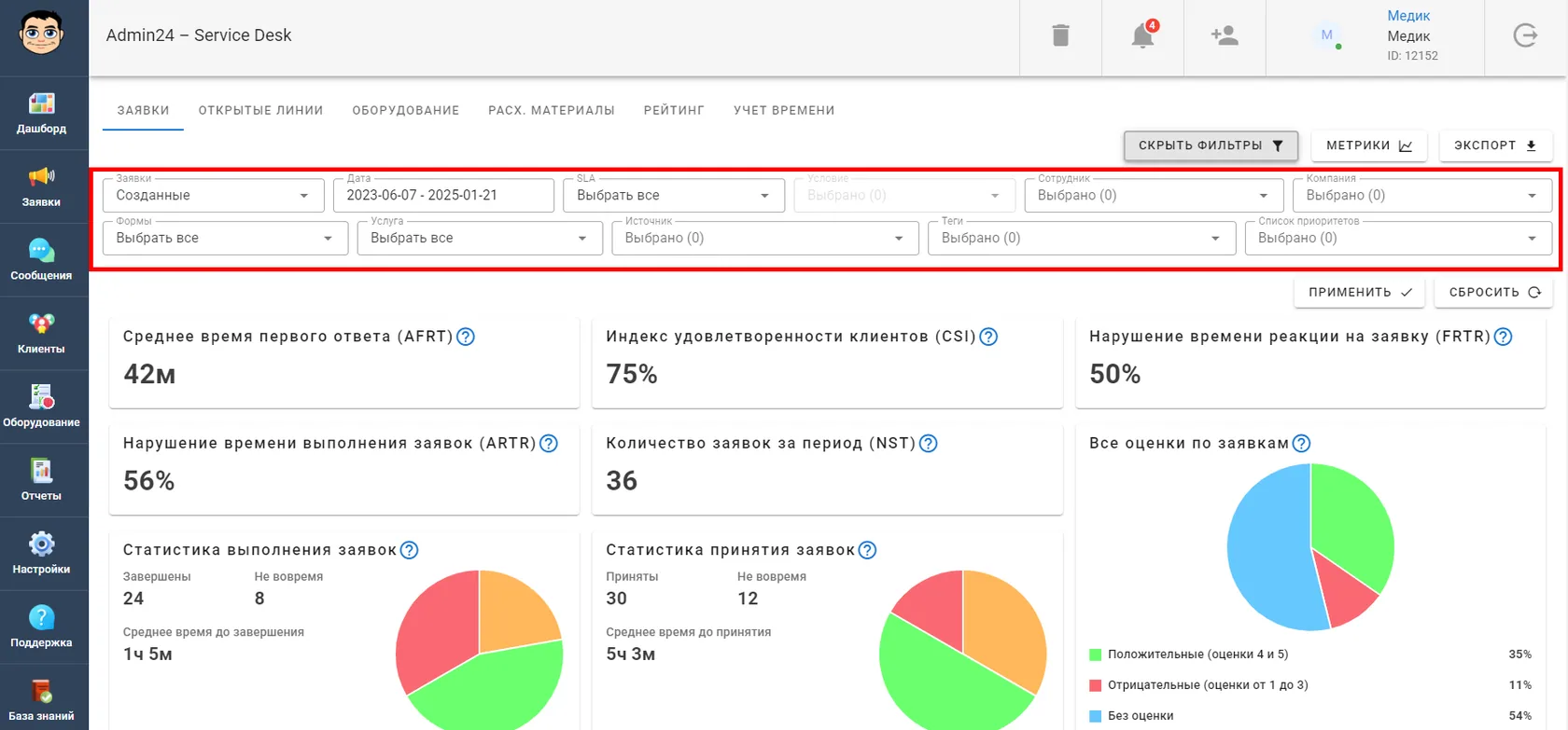Фильтры отчетов в Admin24